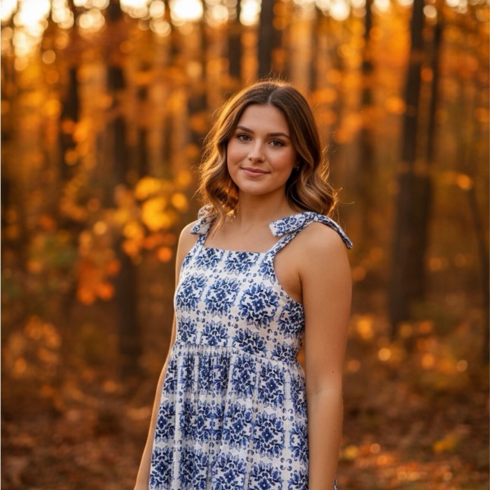 btween Floral Blue and White Midi Dress